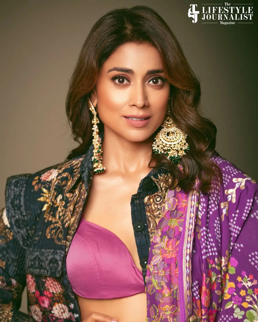 Shriya Saran Long Legs Show in Violet Lehenga Choli